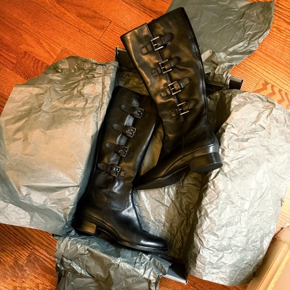 ECCO SULLIVAN BLACK LEATHER SIDE BUCKLE KNEE HIGH BOOTS - Picture 7 of 7